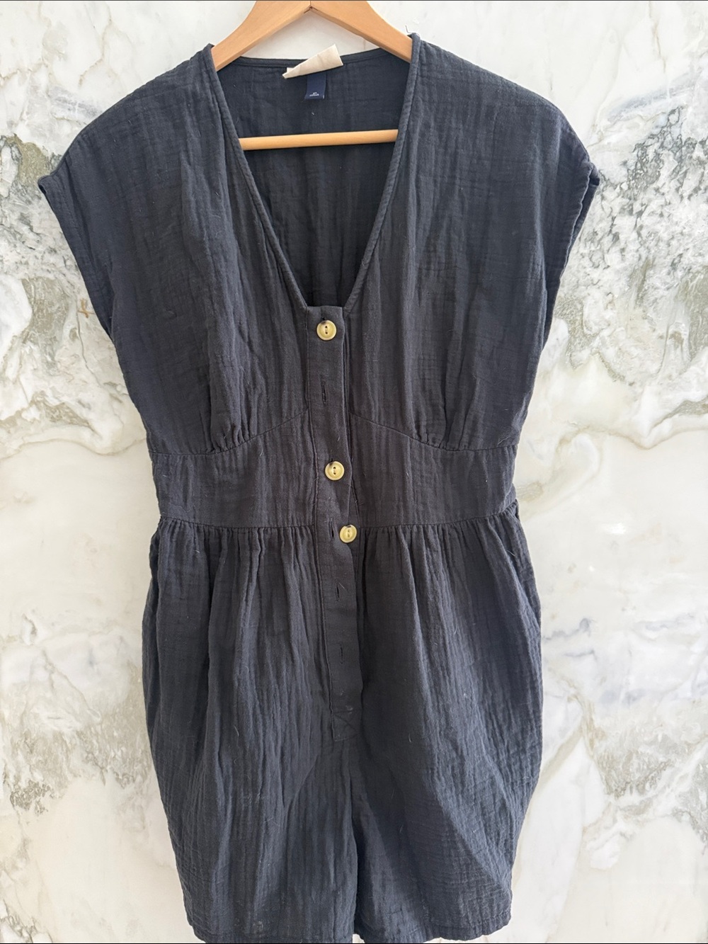 Universal Thread Black Button-Front V-Neck romper